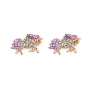 Girls Gold/Silver Zircon Rainbow Unicorn Earrings